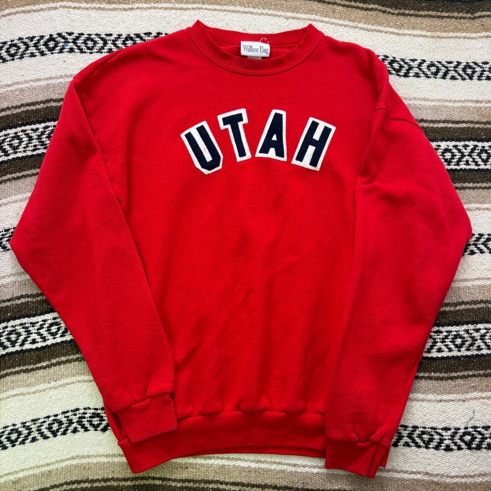 Vintage 90's University of Utah Utes Red Crewneck Pullover Sweatshirt Sz XL VTG